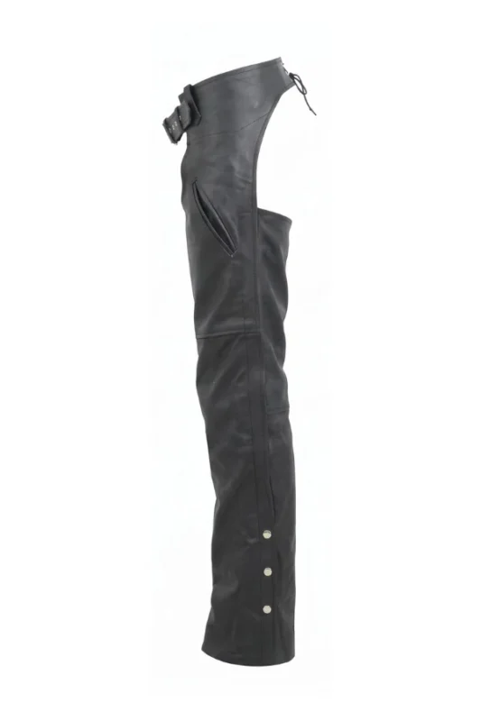 Blackout Edge Women's Black Leather Motorcycle Chaps Side View