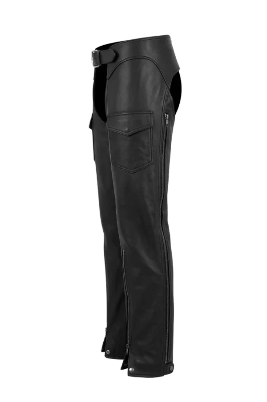 Blackout Ranger Leather Motorcycle Chaps Side View