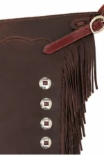 Dark Brown Leather Chink Chaps with Silver Conchos Details View