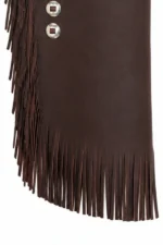 Dark Brown Leather Chink Chaps with Silver Conchos Fringe View