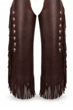 Dark Brown Leather Chink Chaps with Silver Conchos Front View