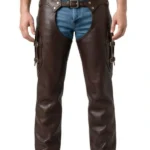 Brown Leather Motorcycle Chaps Side Buckle Straps