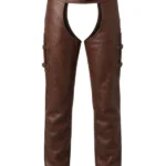 Brown Leather Motorcycle Chaps with Side Buckle