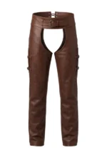 Brown Leather Motorcycle Chaps with Side Buckle
