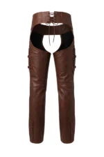 Brown Leather Motorcycle Chaps with Side Buckle Back View