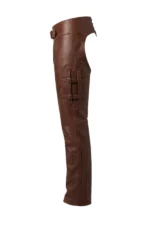 Brown Leather Motorcycle Chaps with Side Buckle Side View