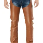 Brown Leather Motorcycle Chaps with Side Lacing