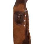 Brown Suede Batwing Chaps with Fringe and Western Conchos