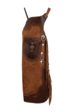Brown Suede Batwing Chaps with Fringe and Western Conchos