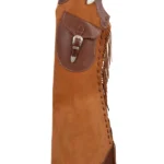 Brown Suede Batwing Chaps with Fringe and Utility Pocket