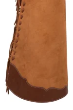 Brown Suede Batwing Chaps with Fringe and Utility Pocket Details View