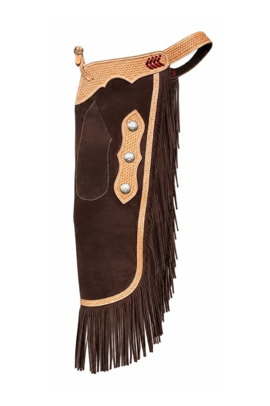 Brown Suede Chink Chaps with Tooled Leather Yoke