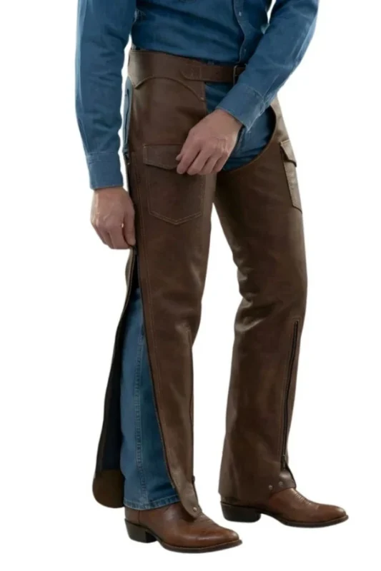 Brown Trailblazer Leather Motorcycle Chaps Side View