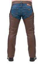 brown winter leather chaps back view