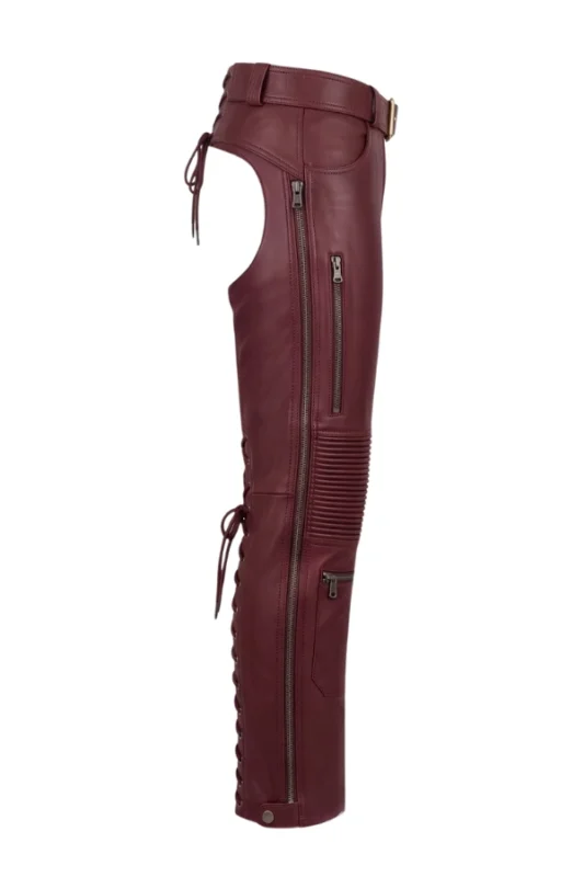 Burgundy Explorer Big & Tall Leather Motorcycle Chaps Side View