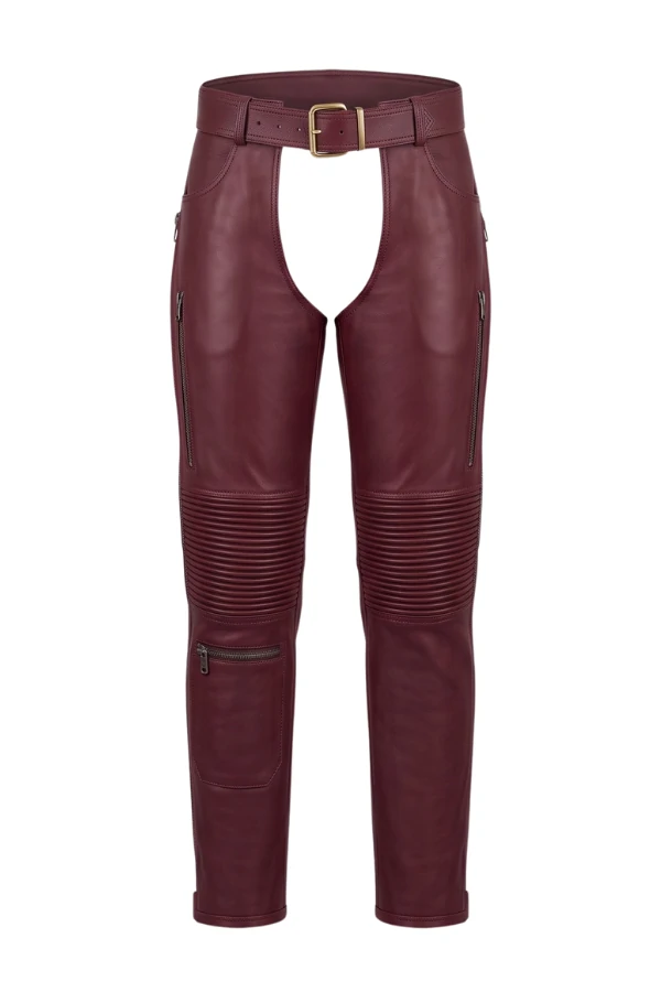 burgundy-explorer-big-tall-leather-motorcycle-chaps Burgundy Explorer Big & Tall Leather Motorcycle Chaps