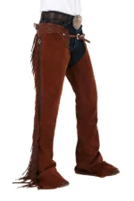 Canyon Brown Suede Western Show Chaps with Tooled Yoke Side View