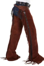Canyon Brown Suede Western Show Chaps with Tooled Yoke Worn Back View