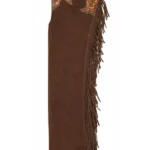 Canyon Brown Tooled Leather Western Show Chaps with Fringe