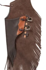 Canyon Brown Youth Western Chaps with Fringe and Contrast Trim Back View