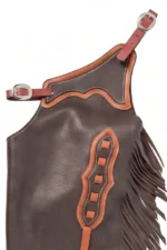 Canyon Brown Youth Western Chaps with Fringe and Contrast Trim Conchos View