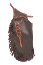 Canyon Brown Youth Western Chaps with Fringe and Contrast Trim Side View