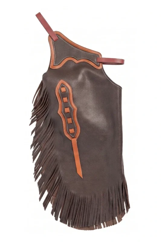 Canyon Brown Youth Western Chaps with Fringe and Contrast Trim Side View