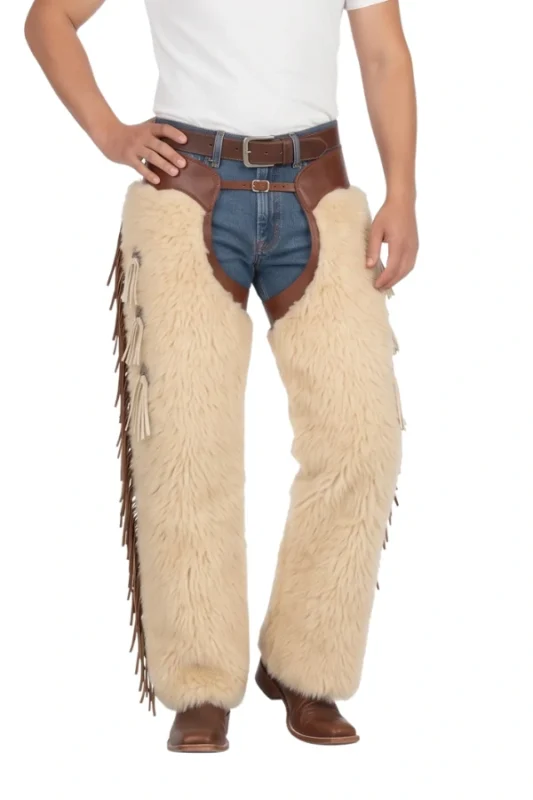 Canyon Cream Woolies Chaps with Leather Fringe