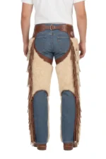 Canyon Cream Woolies Chaps with Leather Fringe Back View