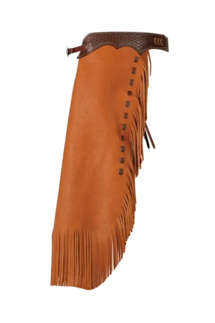 Canyon Forge Leather Chink Chaps with Basketweave Yoke and Fringe