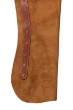 Canyon Gold Shotgun Chaps with Brown Leather Accents Knee View