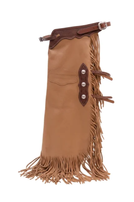 Canyon Heritage Leather Chink Chaps with Basketweave Yoke and Long Fringe