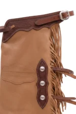 Canyon Heritage Leather Chink Chaps with Basketweave Yoke and Long Fringe Details View
