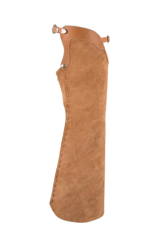 Canyon Tan Western Batwing Chaps with Leather Pocket and Side Lacing Side View