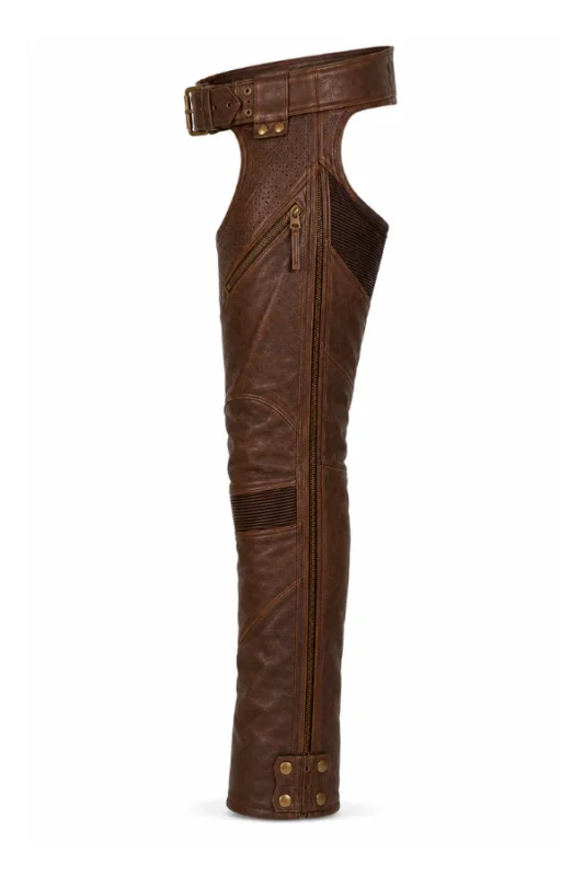 CanyonAir Heritage Unisex Brown Leather Motorcycle Chaps Side View