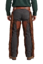 Cedar Ridge Brown Woolies Chaps with Leather Lacing and Fringe Back View
