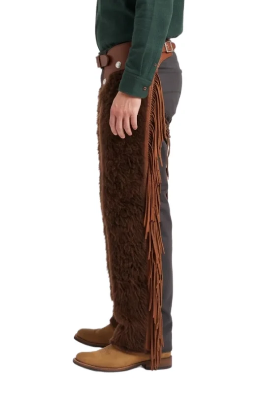 Cedar Ridge Brown Woolies Chaps with Leather Lacing Side View