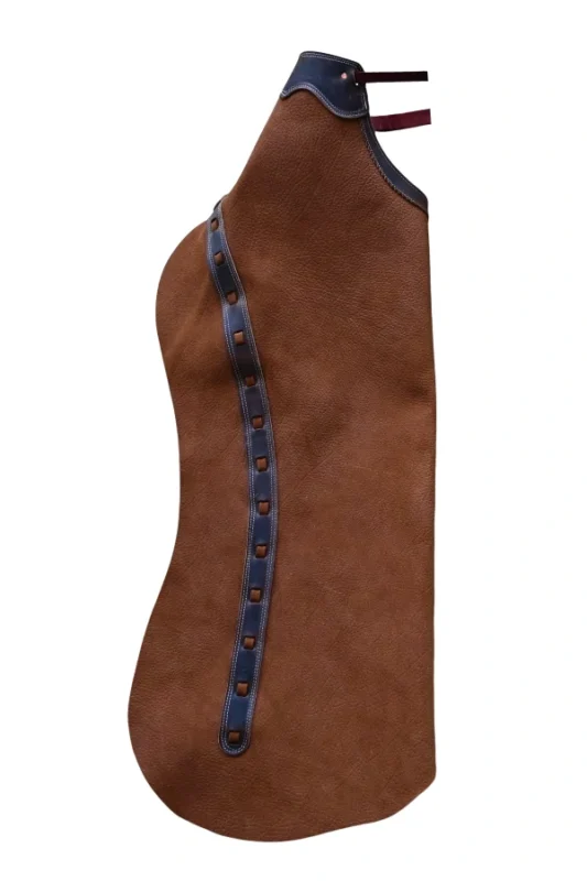 Chestnut Brown Leather Batwing Chaps with Black Trim Side View