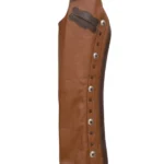 Chestnut Leather Batwing Chaps with Dark Brown Trim and Western Conchos