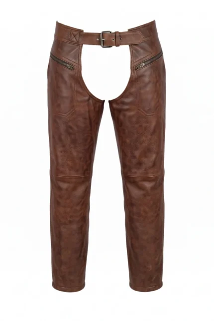 Classic Brown Leather Motorcycle Chaps