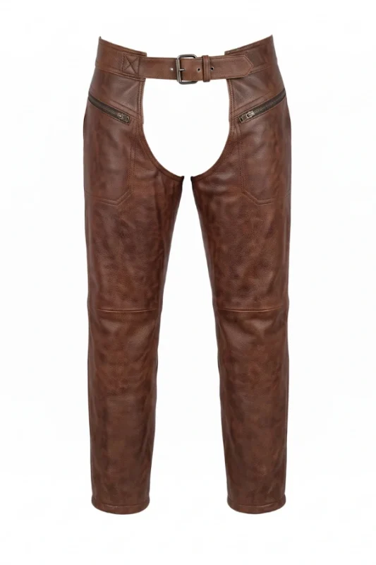Classic Brown Leather Motorcycle Chaps