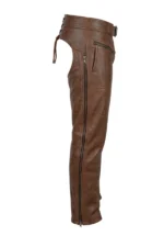 Classic Brown Leather Motorcycle Chaps Side View