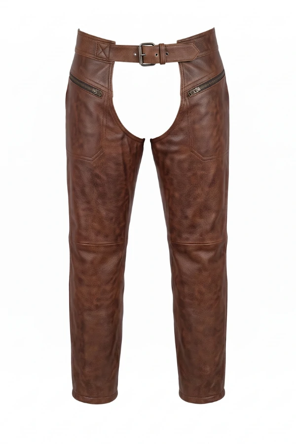 classic-brown-leather-motorcycle-chaps Classic Brown Leather Motorcycle Chaps