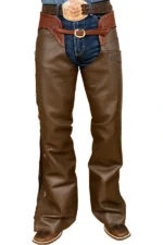 Brown Leather Shotgun Chaps Worn with Western Outfit