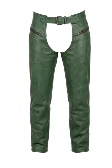Classic Green Leather Motorcycle Chaps