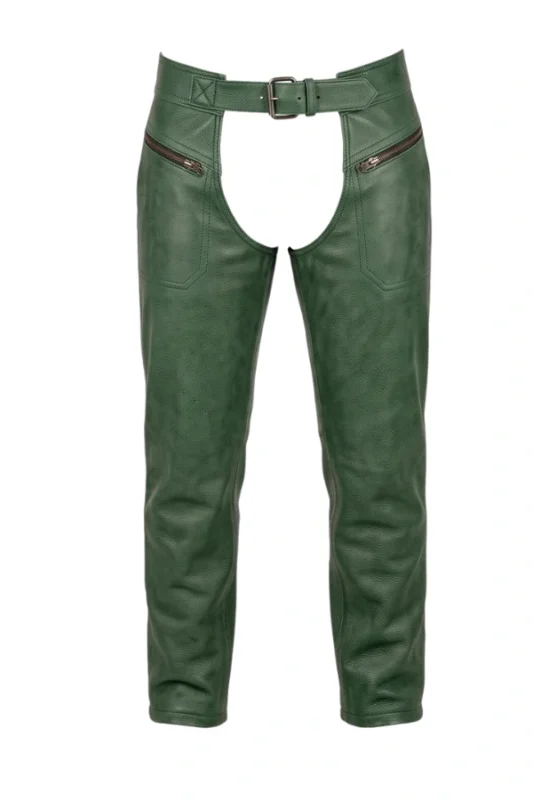 Classic Green Leather Motorcycle Chaps