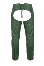 Classic Green Leather Motorcycle Chaps Back View