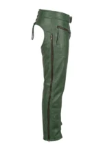 Classic Green Leather Motorcycle Chaps Side View