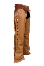 Classic Tan Leather Fringe Shotgun Chaps Side View