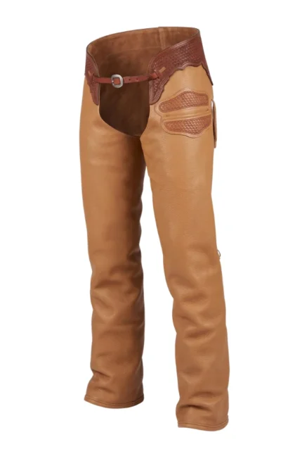 Classic Tan Leather Fringe Shotgun Chaps